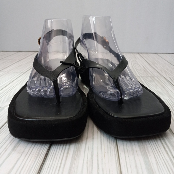 Zara Leather Suede Square Block Sandals - Picture 3 of 9